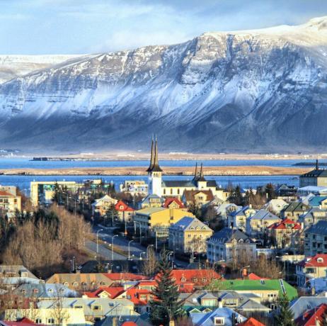 Градски пейзаж на Рейкявик в Исландия