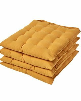 Синапена жълта обикновена подложка за седалка с ленти за копчета 100% памук