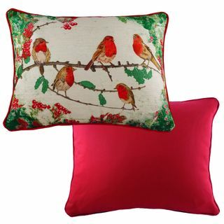 Многоцветна правоъгълна възглавница Christmas Robins