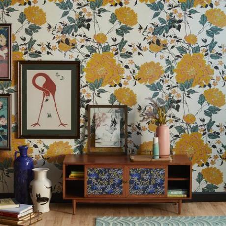 нарисува тапети за дома с цветя Barrymore, изкуство за стени и нови мебели