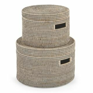 Хадид Комплект от 2 ръчно тъкани кошници за съхранение от ратан, сив