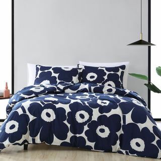 Marimekko Unikko Duvet Duvet & Sham Set в индигово синьо