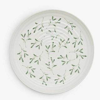 Кръгла порцеланова чиния за сервиране с имел, 31 см, бялозелена