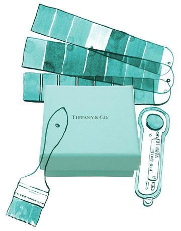 илюстрация на бланки със синя боя и кутия за бижута Tiffany и co