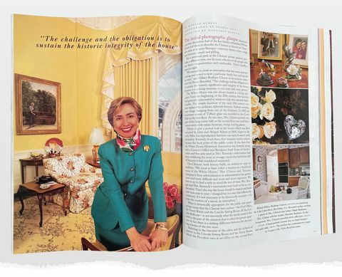бялата къща от ерата на Клинтън, проектирана от Kaki Hockersmith, както се вижда в изданието на house beautiful от март 1994 г.