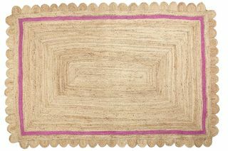 Назъбен правоъгълен килим от юта с розов кант