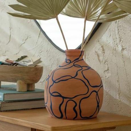 Керамична шарена ваза - теракота и синьо
