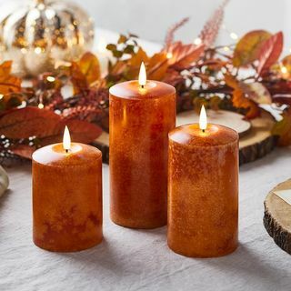 Трио за есенни свещи с петнисти оранжеви светодиоди