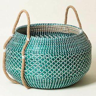Teal Blue кръгла кошница за съхранение на морска трева голяма